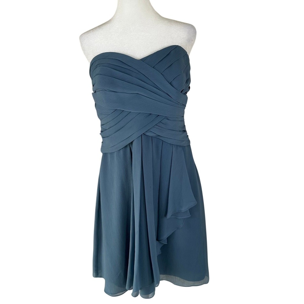 David's Bridal Cocktail Dress Women 12 Steel Blue Strapless Chiffon F14847